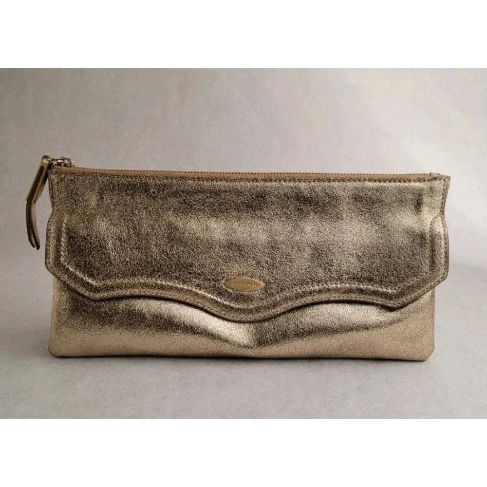 TAHARI Women's Clutch Handbag Evening Purse Wallet Gold Sequin Zipper Top Pocket